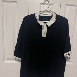 Abercrombie & Fitch Black and White Knit Polo Shirt XXL